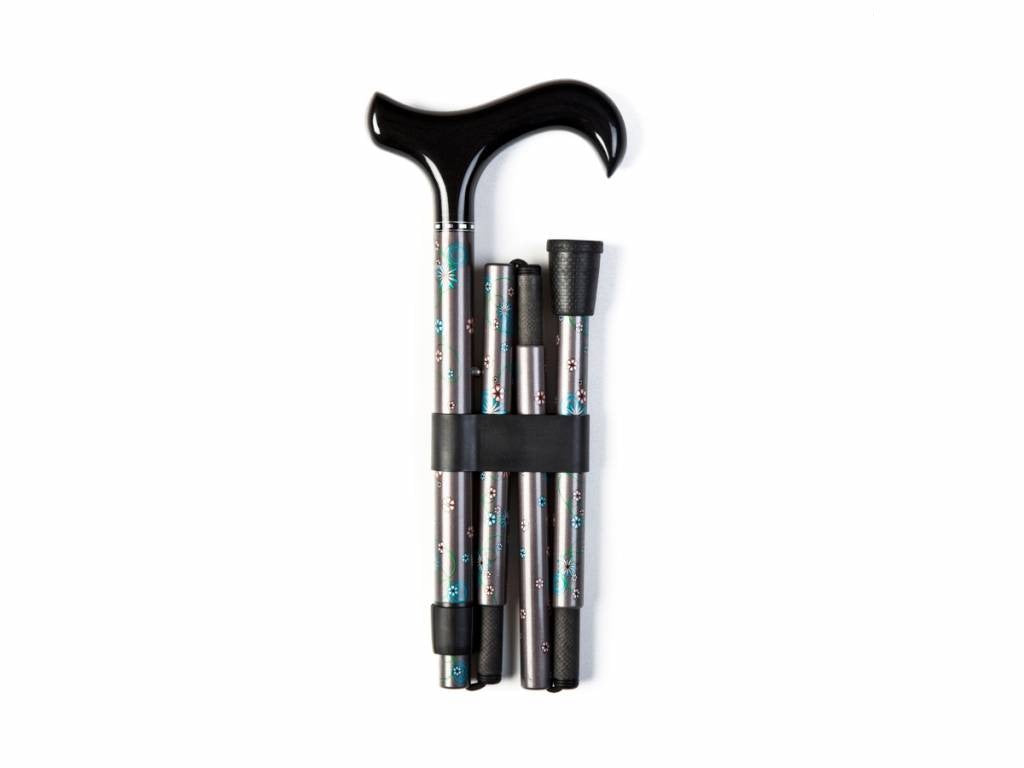 Carbon Fibre Folding Stick - Pearly Flowers (Grey Shaft)