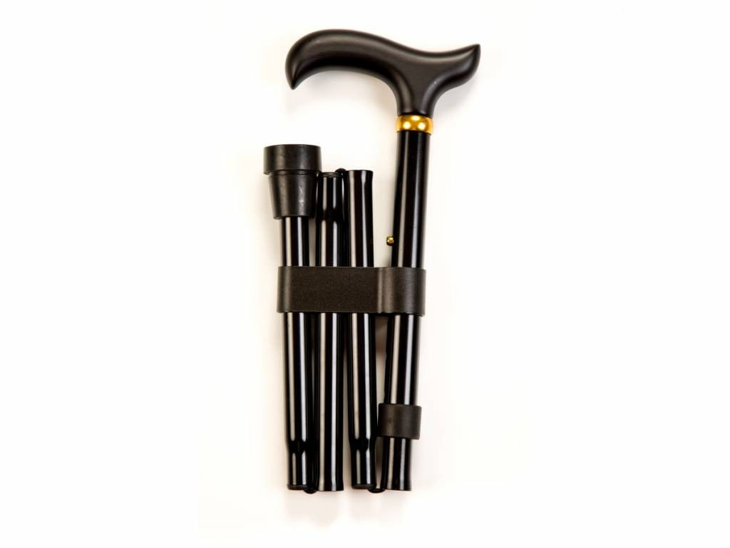 Folding Walking Stick - Black Derby Handle