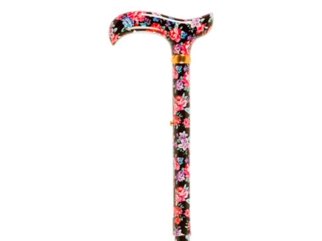 Folding Walking Stick - Blue and Red Flowers