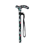 Black Floral Pattern Adjustable Stick With Petite Patterned Handle