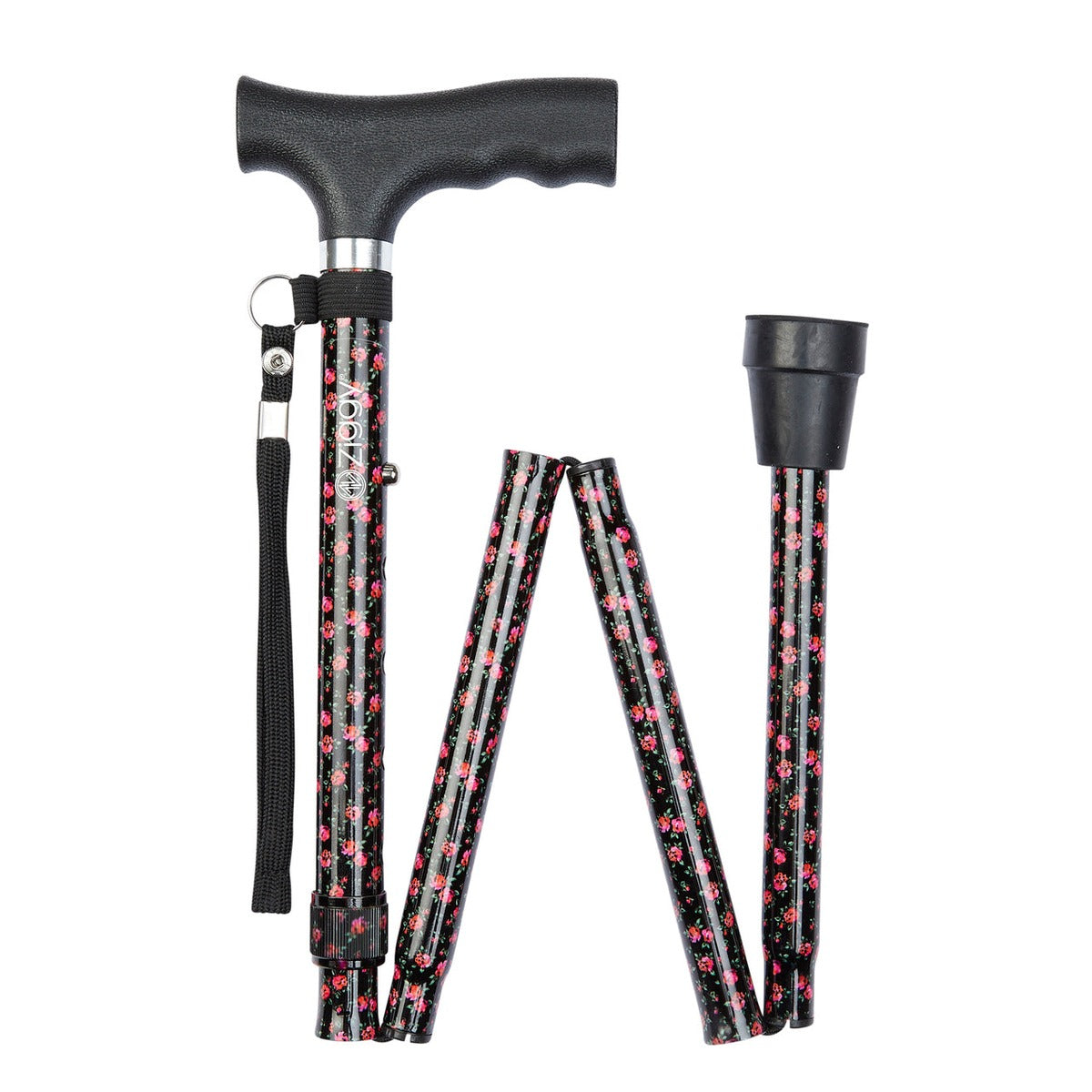 Black Floral Pattern Economy Folding Stick