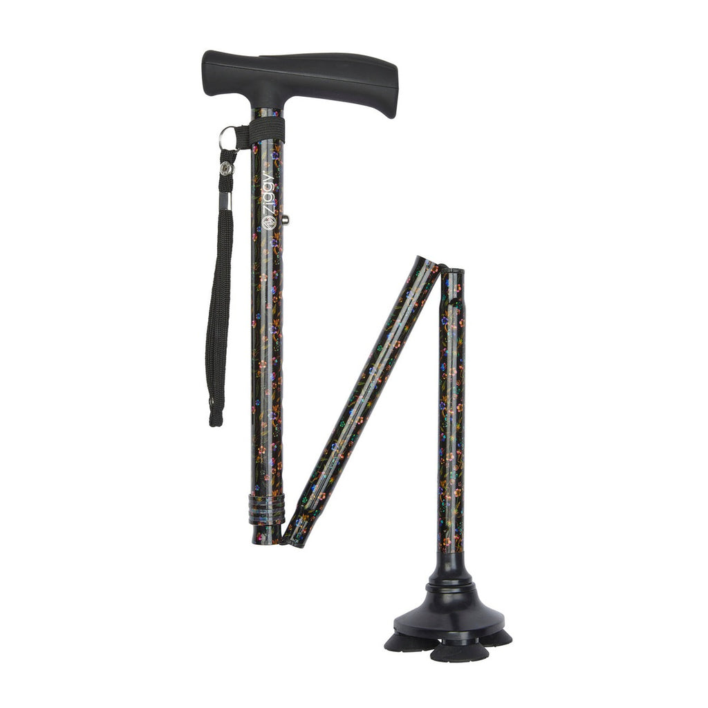 Black Floral Pattern Tribase Folding Stick