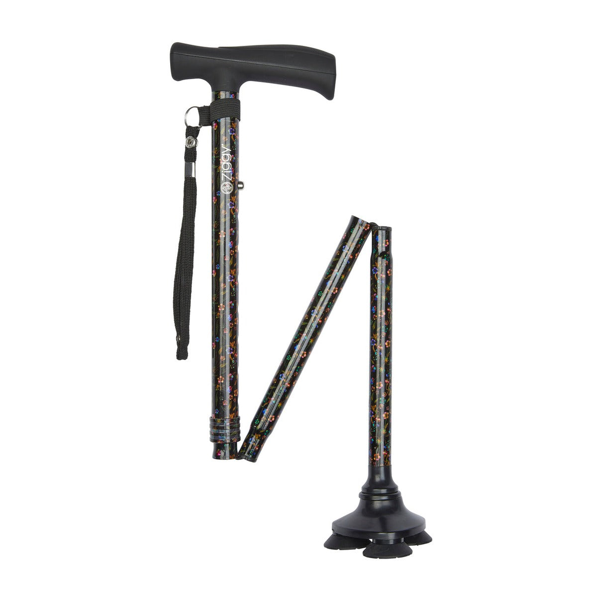 Black Floral Pattern Tribase Folding Stick