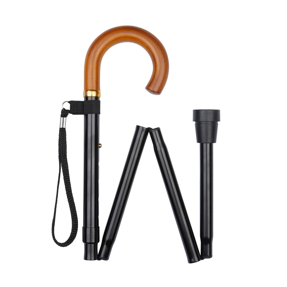 Black Natural Crook Handle Folding Stick