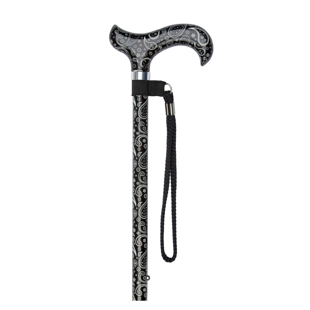 Black Paisley Pattern Adjustable Stick With Patterned Handle