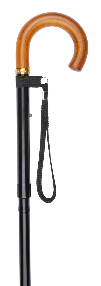 Black Natural Crook Handle Folding Stick