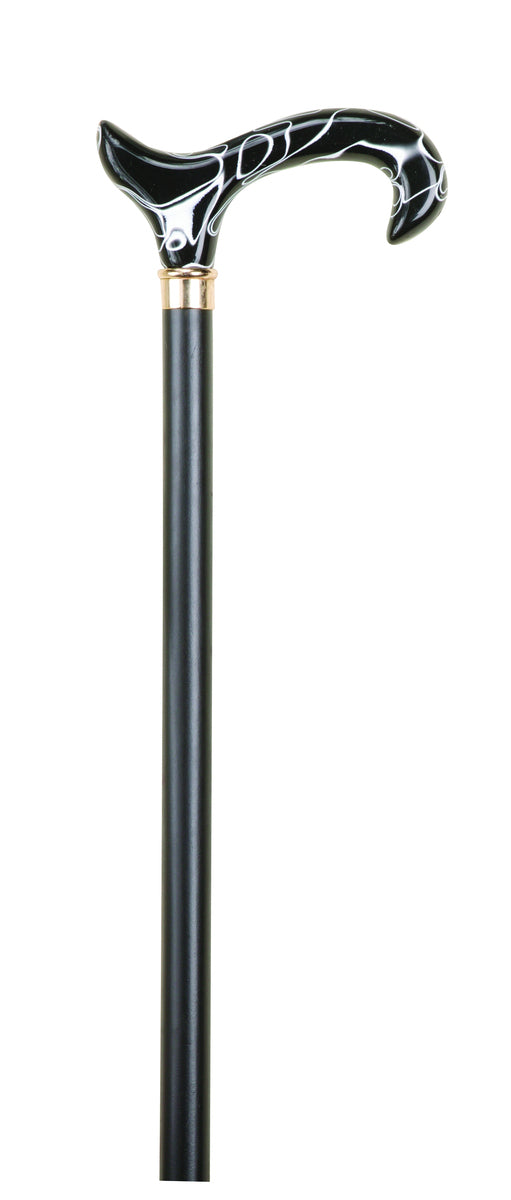 Black Dress Cane With Black & White Acrylic Derby Handle
