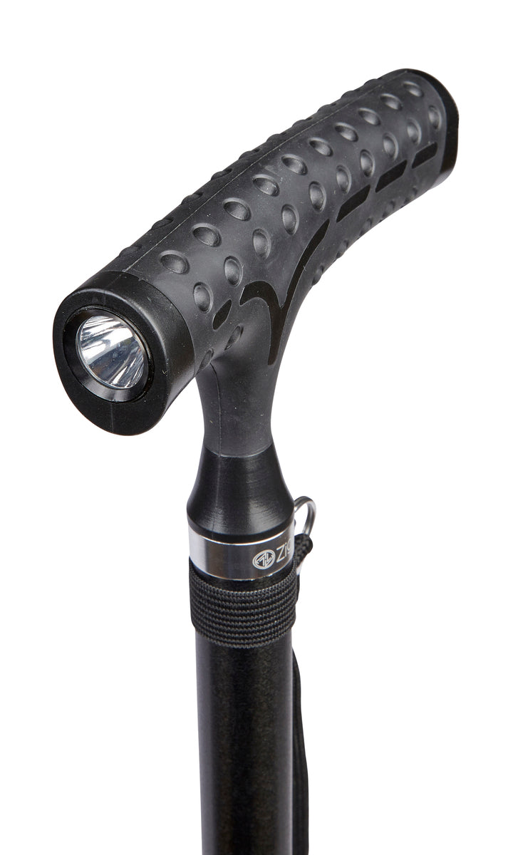Black Economy Folding Stick With Built-In Torch