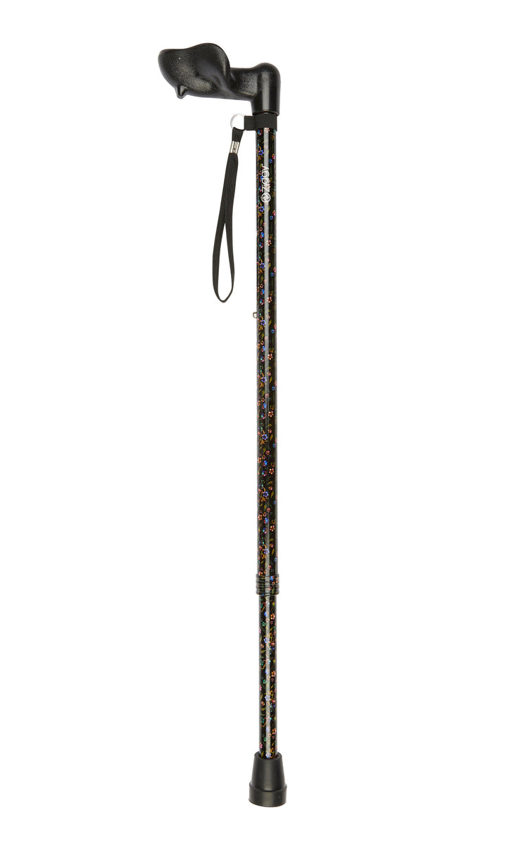 Black Floral Pattern Adjustable Stick With Anatomical Handle
