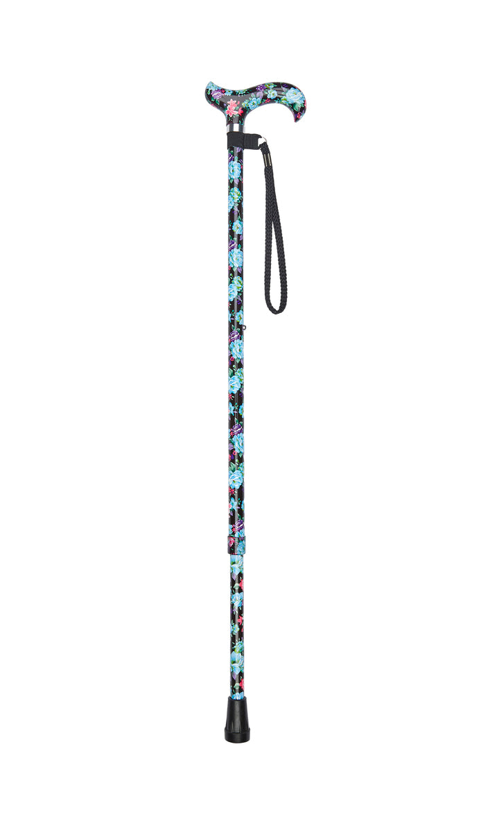 Black Floral Pattern Adjustable Stick With Patterned Handle