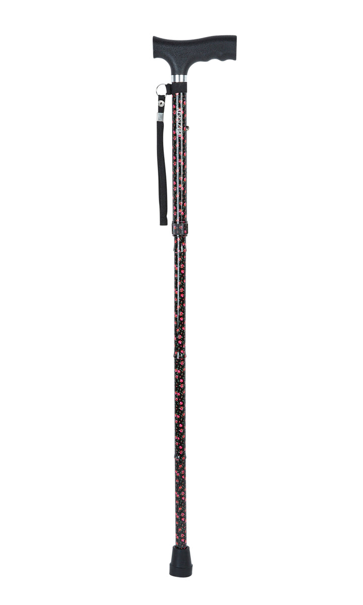 Black Floral Pattern Economy Folding Stick