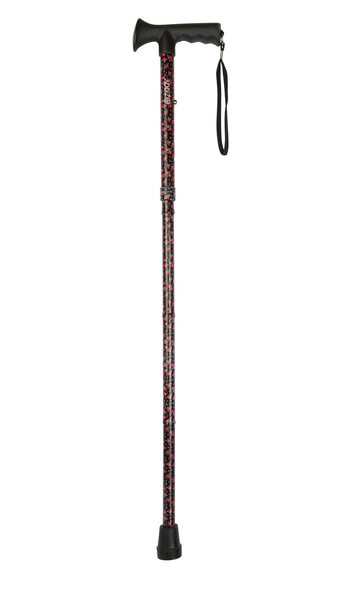 Black Floral Pattern Folding Stick With Gel Grip Handle