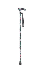 Black Floral Pattern Adjustable Stick With Petite Patterned Handle