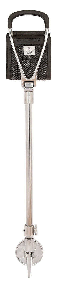 Black Leather Adjustable Shooting Stick With Harris Tweed