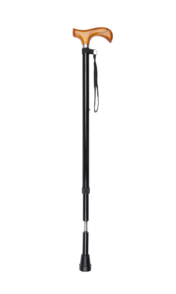 Black Natural Wooden Derby Handle Adjustable Stick With Shock Absorber
