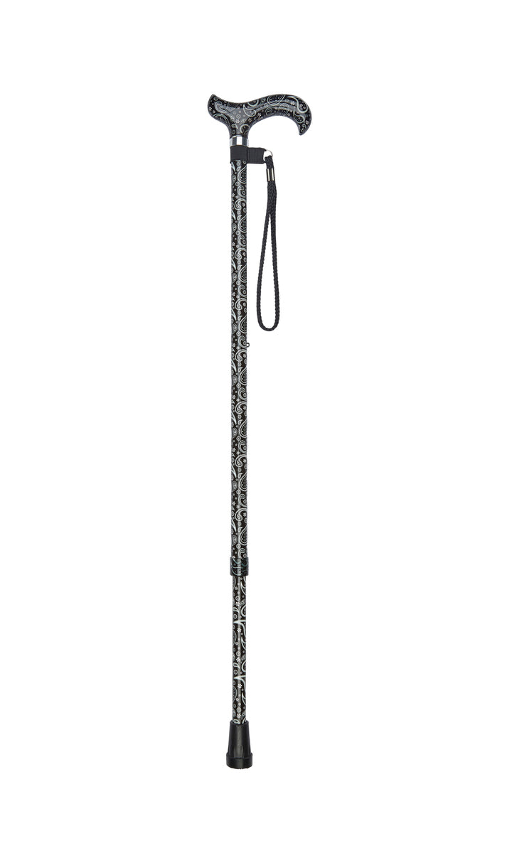 Black Paisley Pattern Adjustable Stick With Patterned Handle