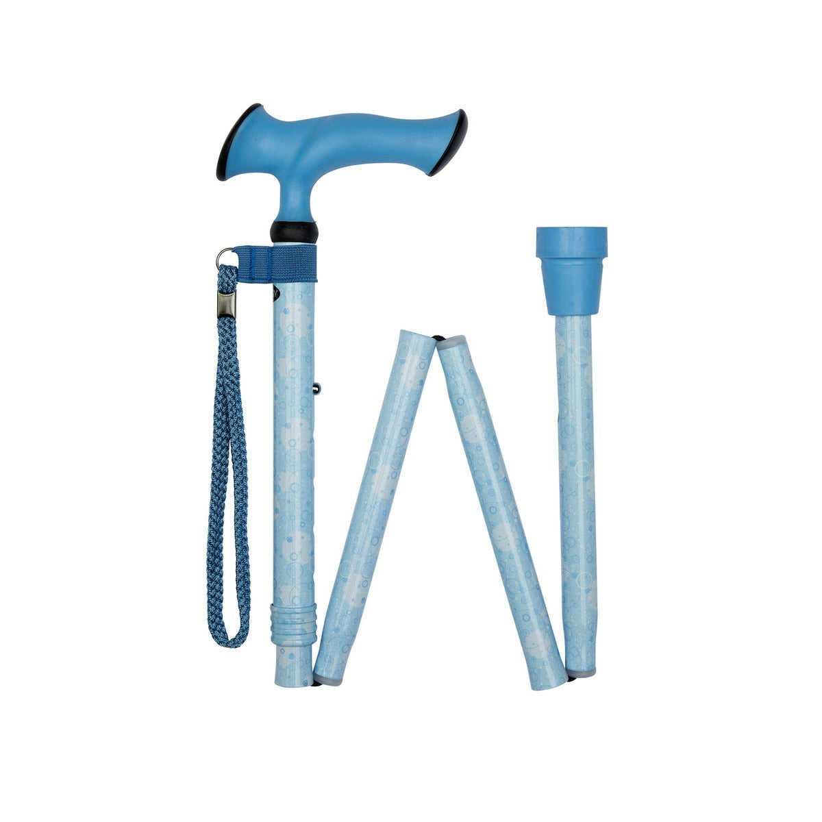 Blue Circles Pattern Folding Stick With Ergonomic Handle