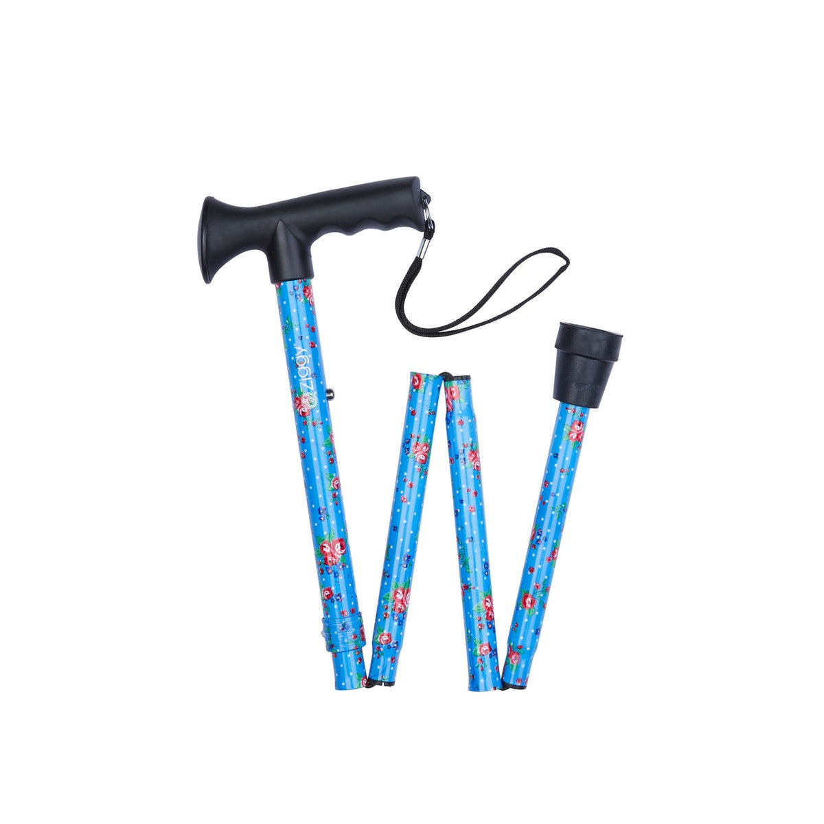 Blue Floral Pattern Folding Stick With Gel Grip Handle
