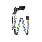 Blue Morris Pattern Folding Stick With Anatomical Handle (Left Hand)