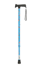 Blue Floral Pattern Adjustable Stick With Gel Grip Handle