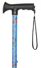 Blue Floral Pattern Adjustable Stick With Gel Grip Handle