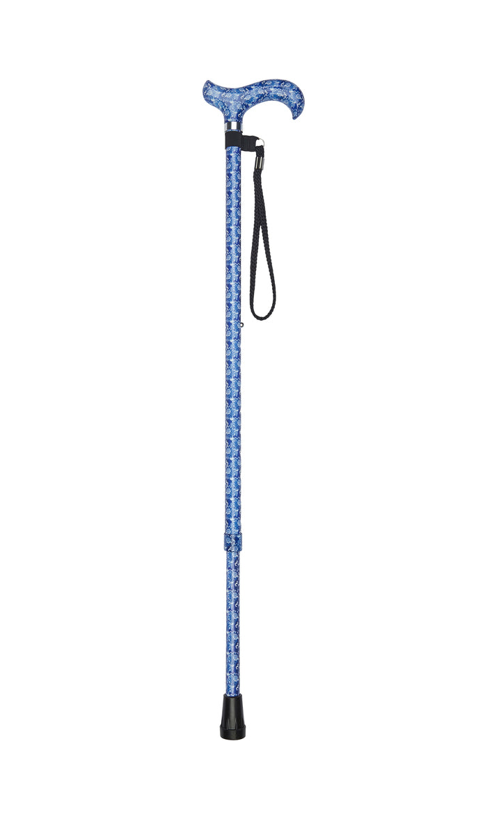 Blue Floral Pattern Adjustable Stick With Patterned Handle