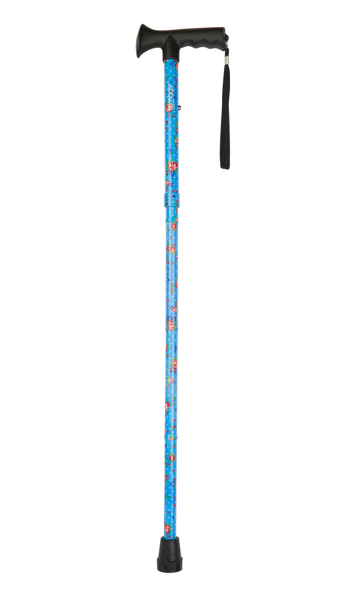 Blue Floral Pattern Folding Stick With Gel Grip Handle