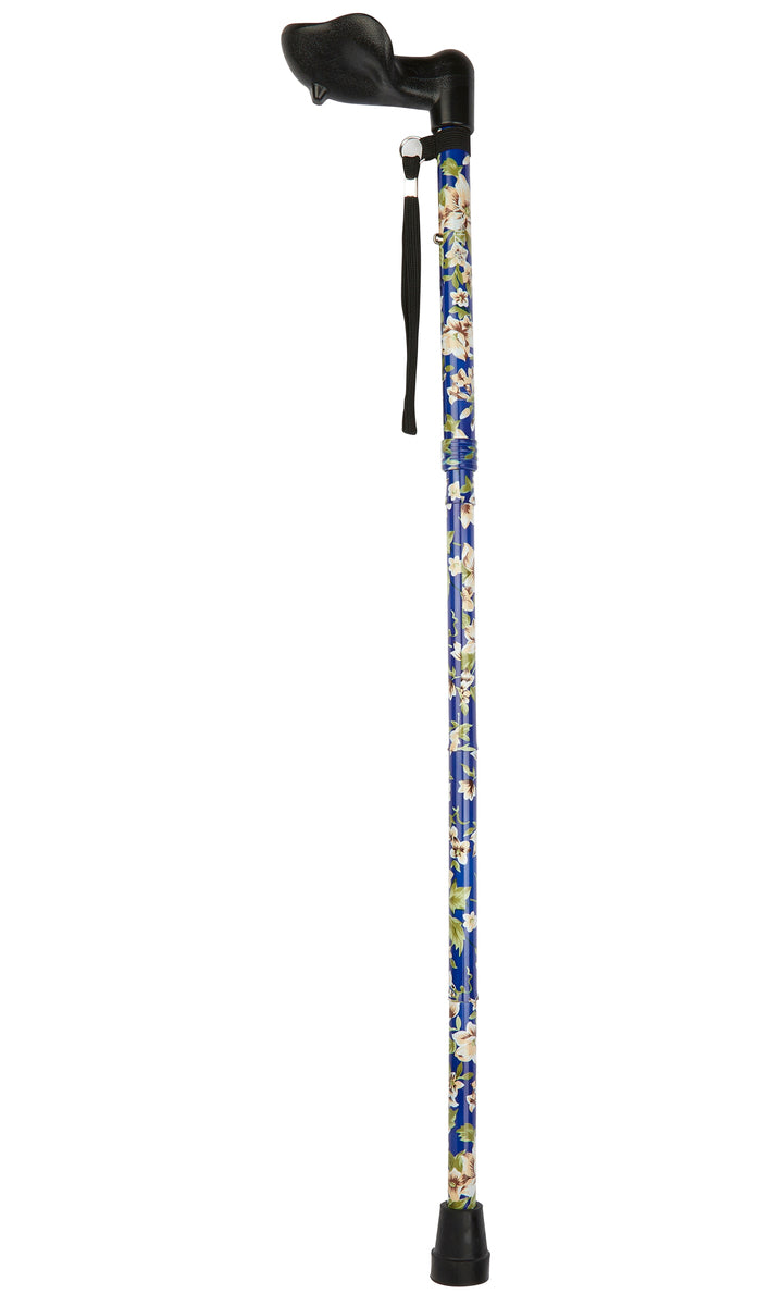 Blue Morris Pattern Folding Stick With Anatomical Handle (Left Hand)