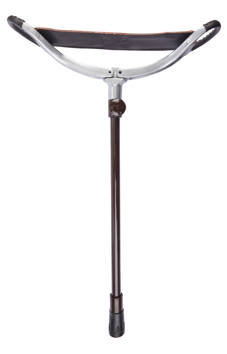 Brown Leather Adjustable Shooting Stick With Rubber Ferrule