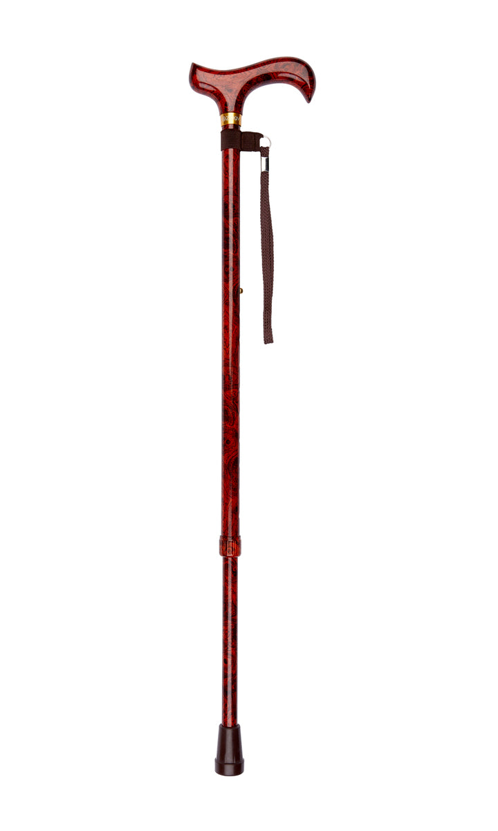 Burlwood Pattern Adjustable Stick With Patterned Handle
