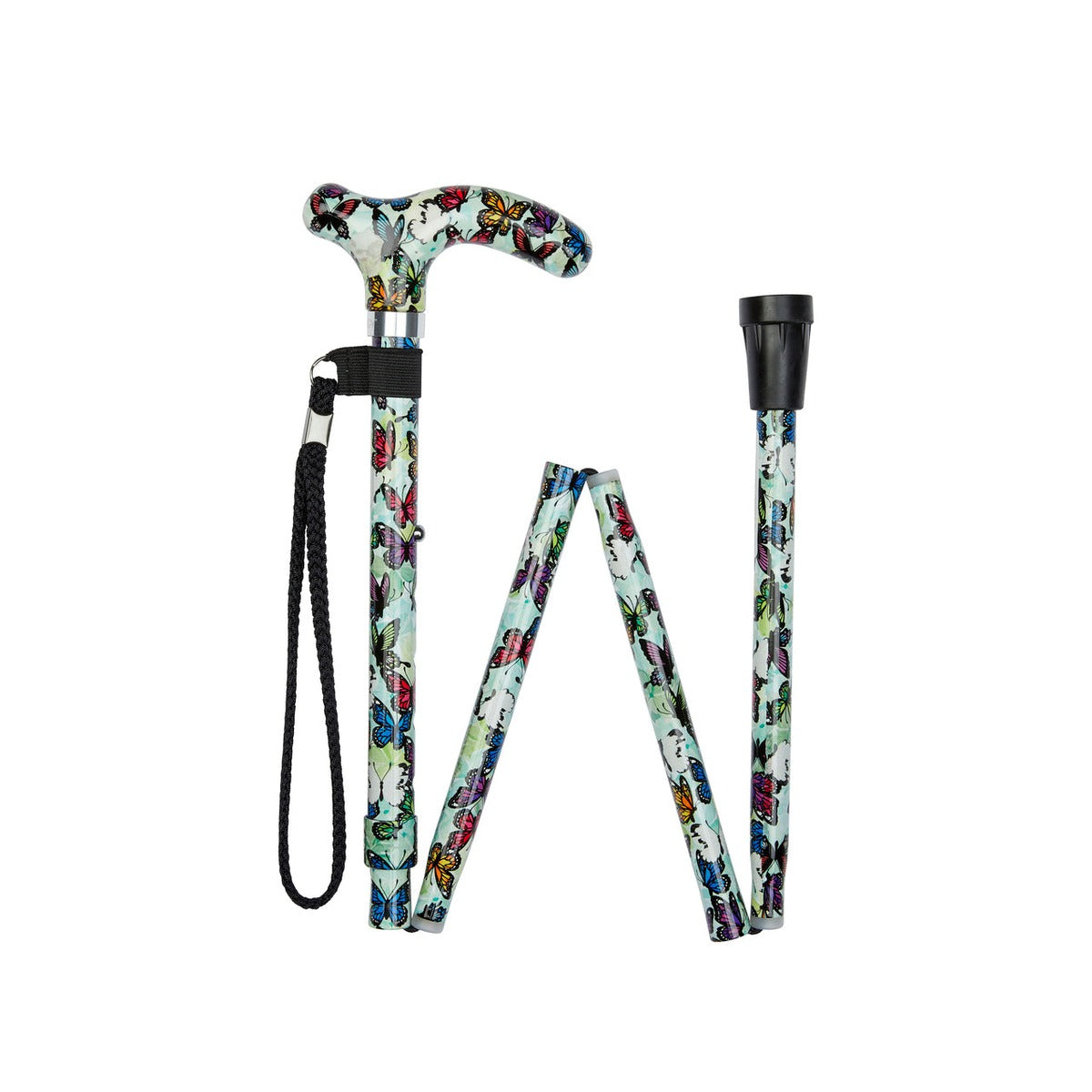 Butterflies Pattern Folding Stick With Petite Patterned Handle