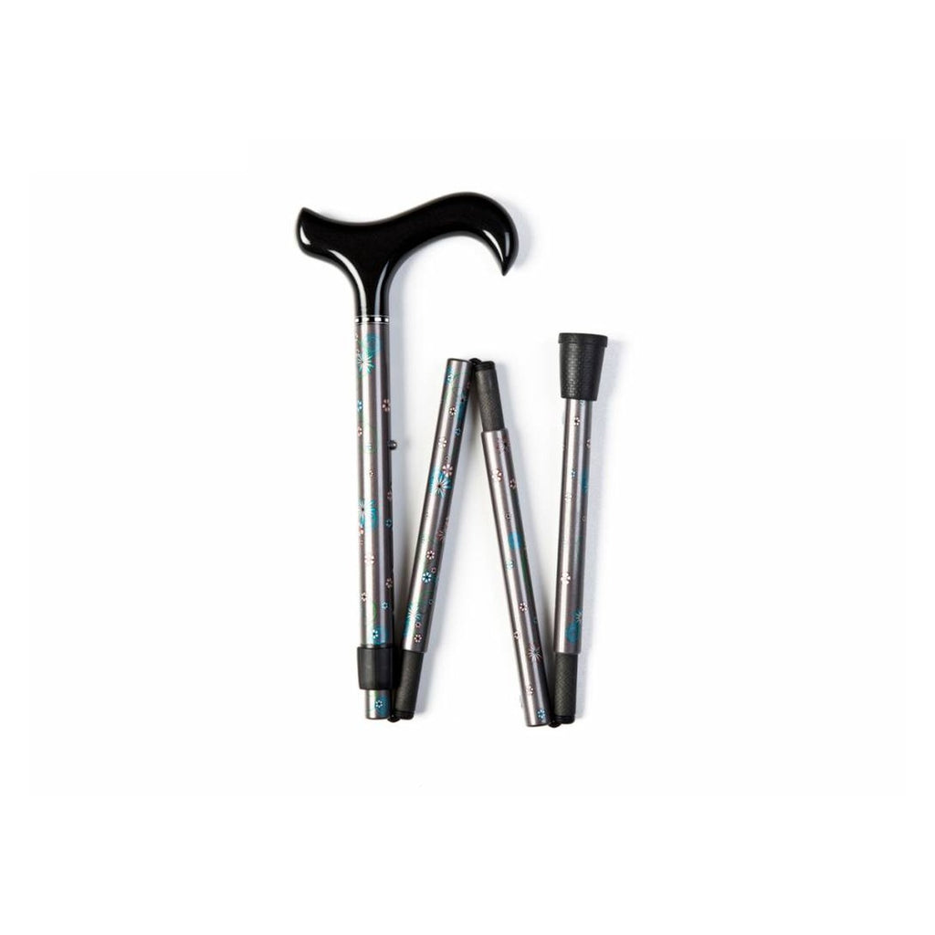 Carbon Fibre Folding Stick - Pearly Flowers (Grey Shaft)