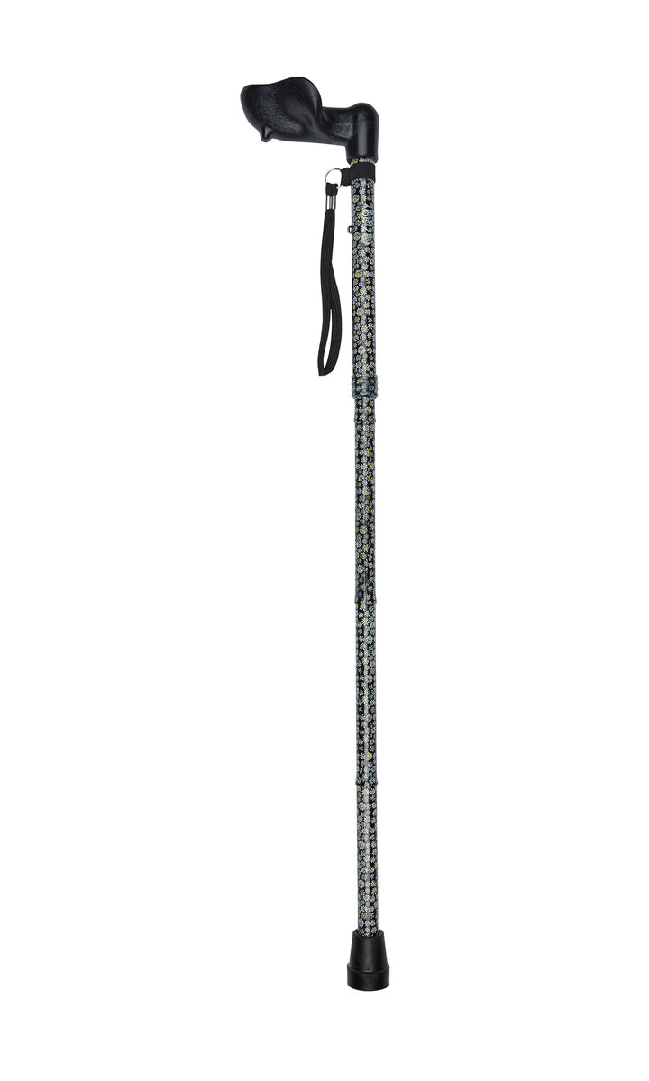 Daisies Pattern Folding Stick With Anatomical Handle (Left Hand)