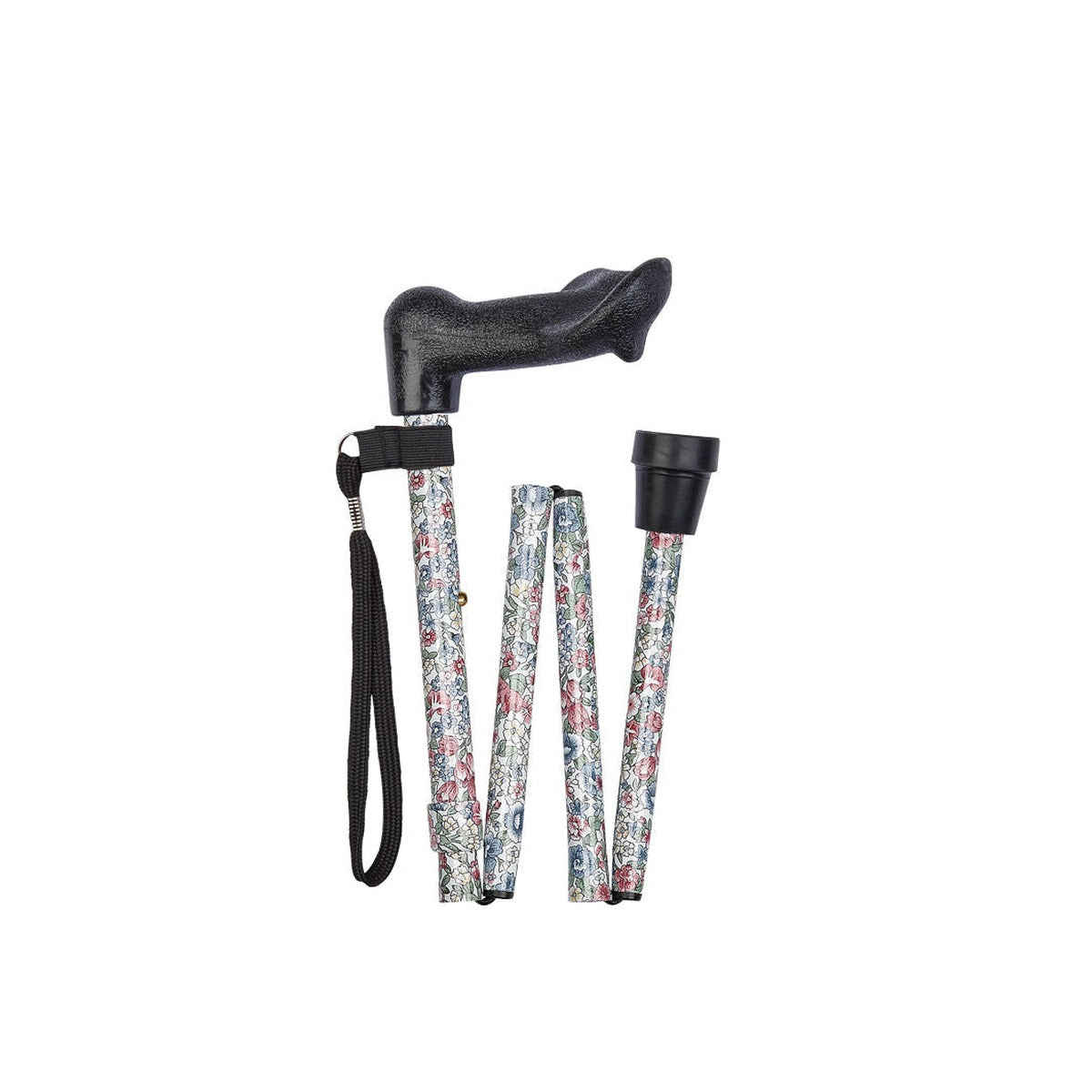 Floral Pattern Short Folding Stick With Anatomical Handle (Left Hand)