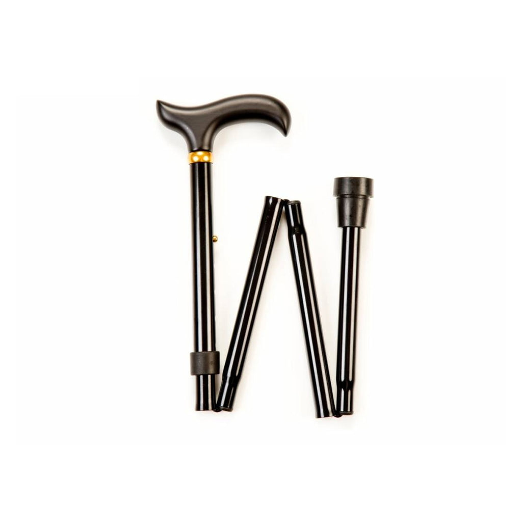 Folding Walking Stick - Black Derby Handle