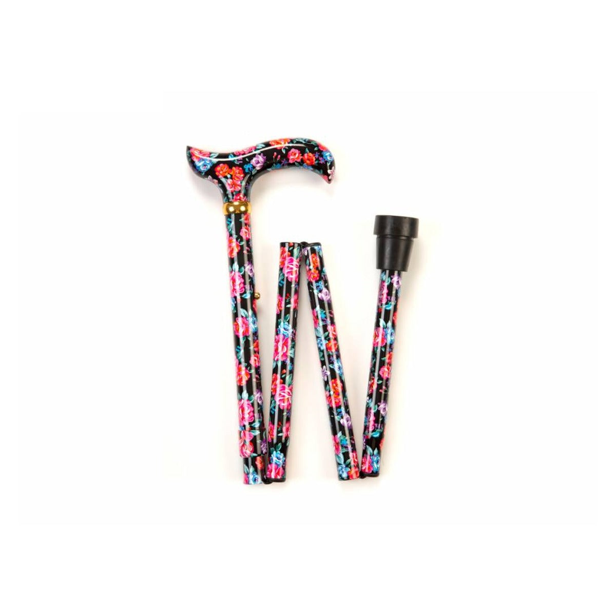 Folding Walking Stick - Blue and Red Flowers