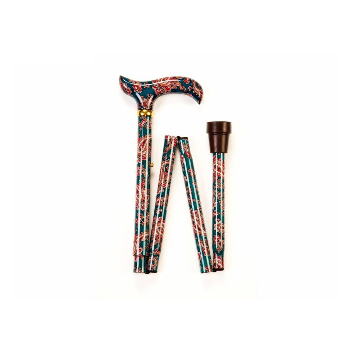Folding Walking Stick - Green Paisley