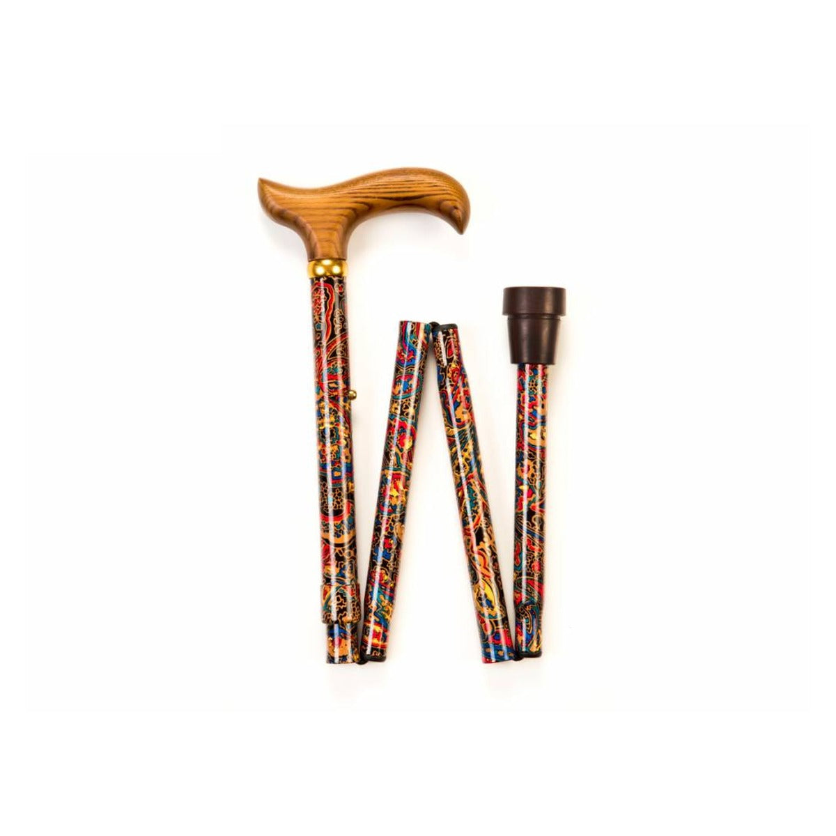 Folding Walking Stick - Red Paisley
