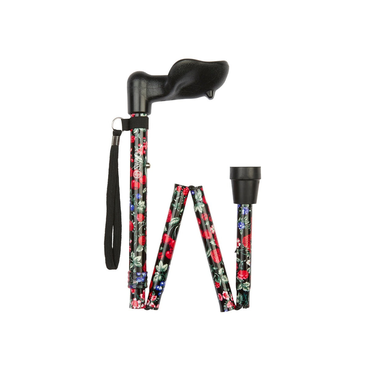 Fruit Pattern Short Folding Stick With Anatomical Handle (Left Hand)
