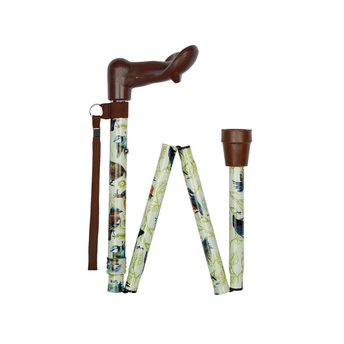 Garden Birds Pattern Folding Stick With Anatomical Handle