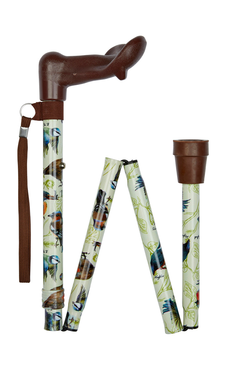 Garden Birds Pattern Folding Stick With Anatomical Handle