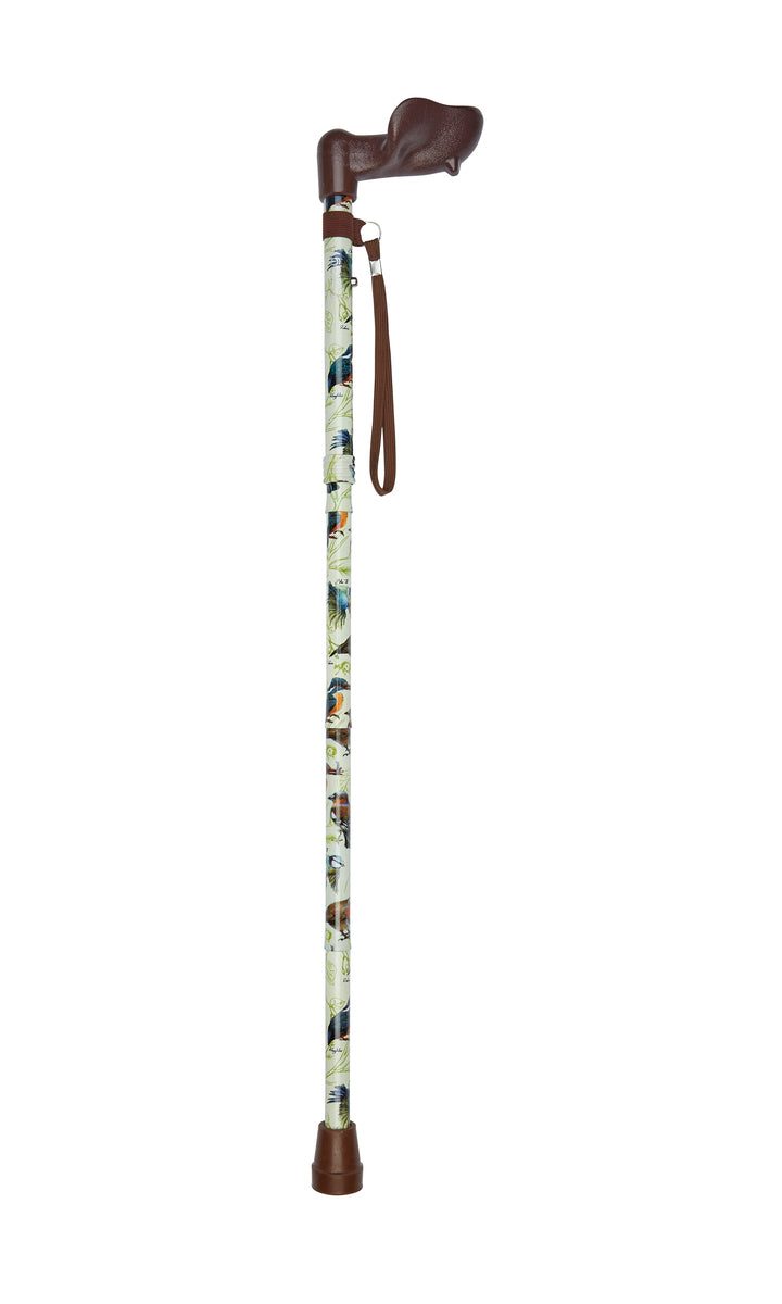 Garden Birds Pattern Folding Stick With Anatomical Handle