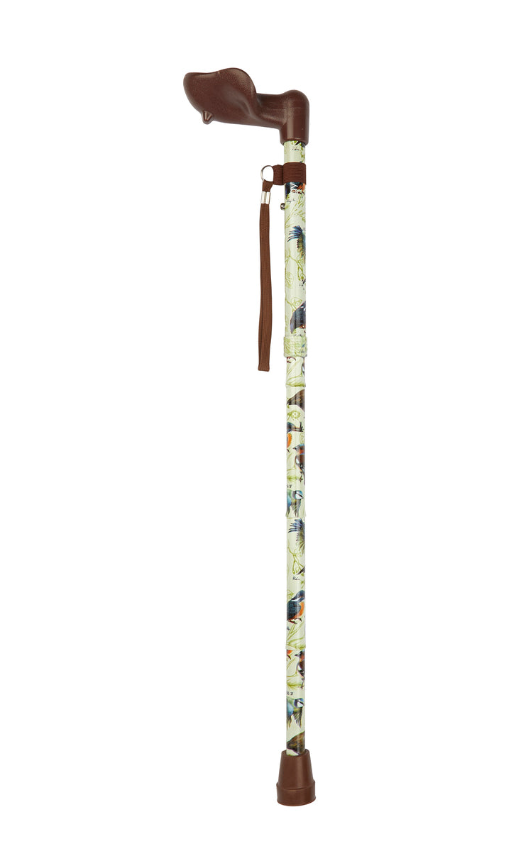 Garden Birds Pattern Short Folding Stick With Anatomical Handle