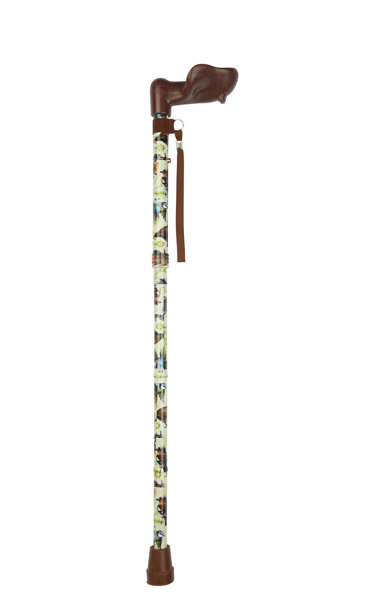 Garden Birds Pattern Short Folding Stick With Anatomical Handle