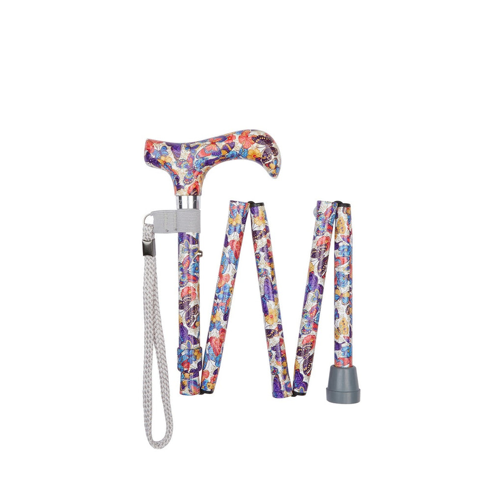 Mini Butterflies Pattern Folding Stick With Patterned Handle