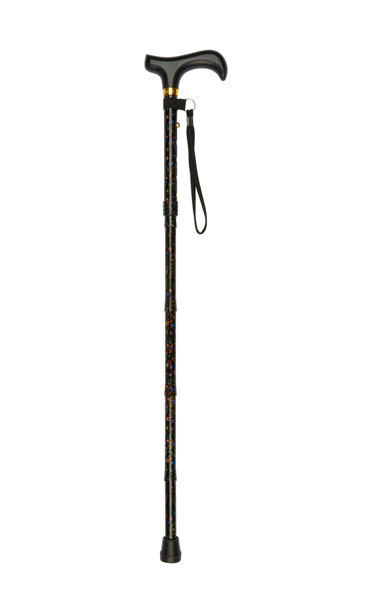 Mini Black Floral Pattern Short Folding Stick