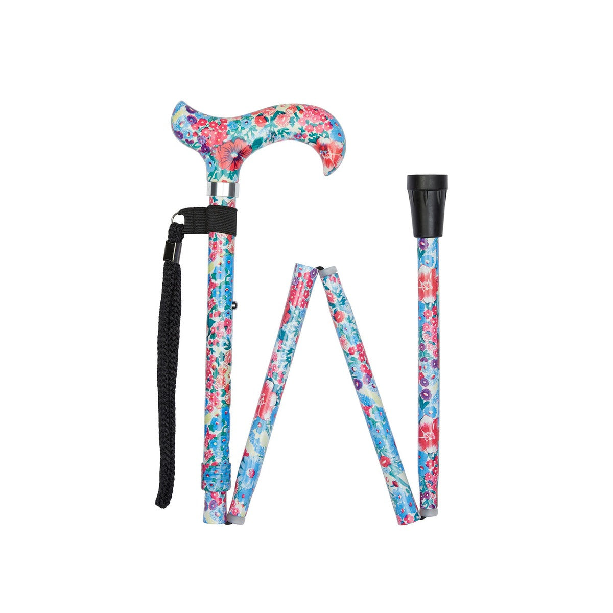 Multi Floral Pattern Folding Stick With Patterned Handle
