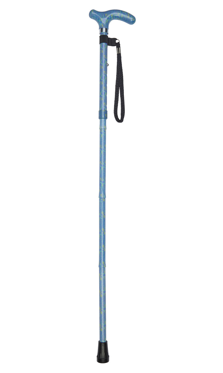 Pastel Purple Leaf Pattern Folding Stick With Petite Patterned Handle