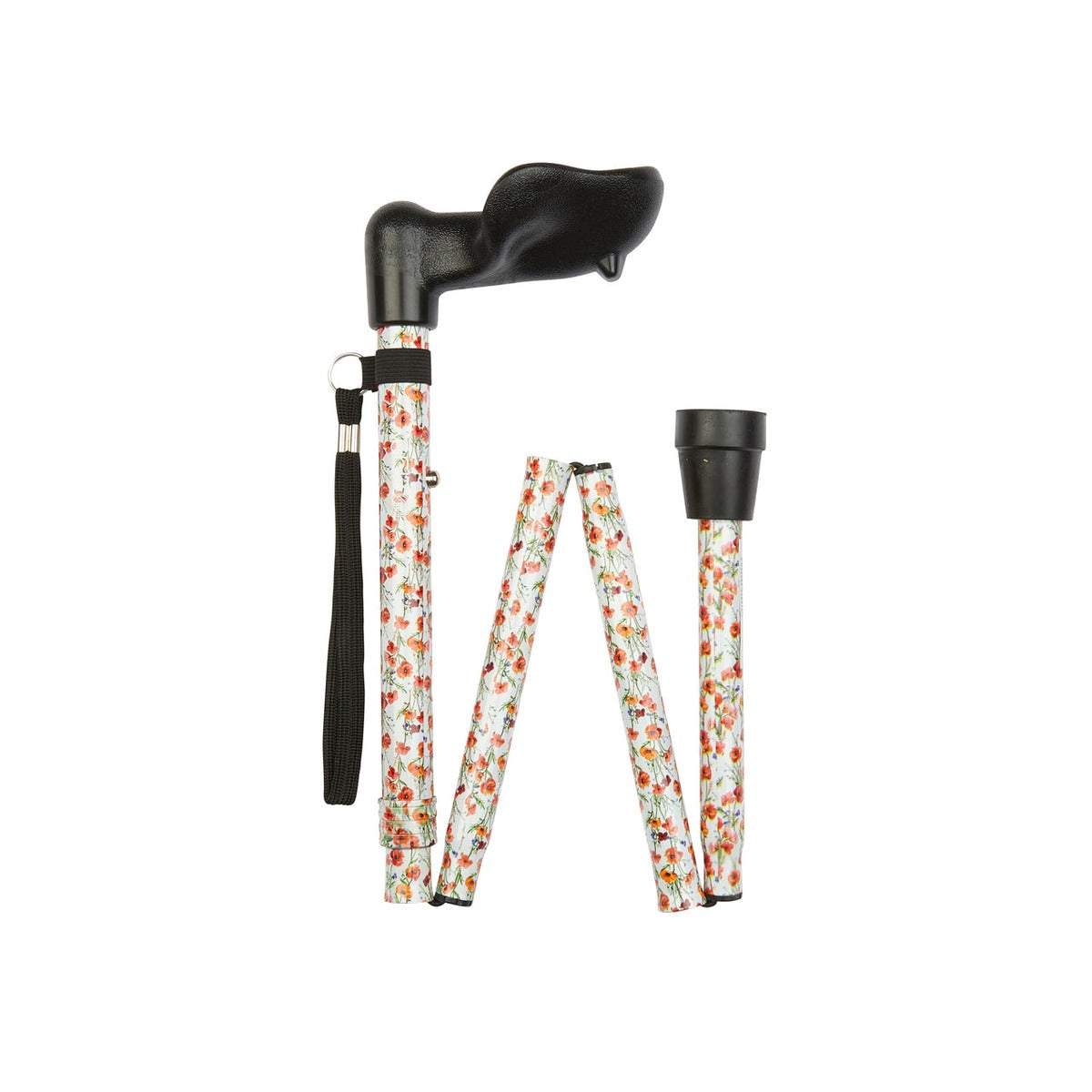 Poppies Pattern Folding Stick With Anatomical Handle