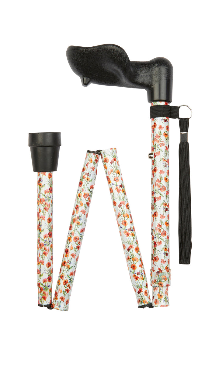 Poppies Pattern Folding Stick With Anatomical Handle